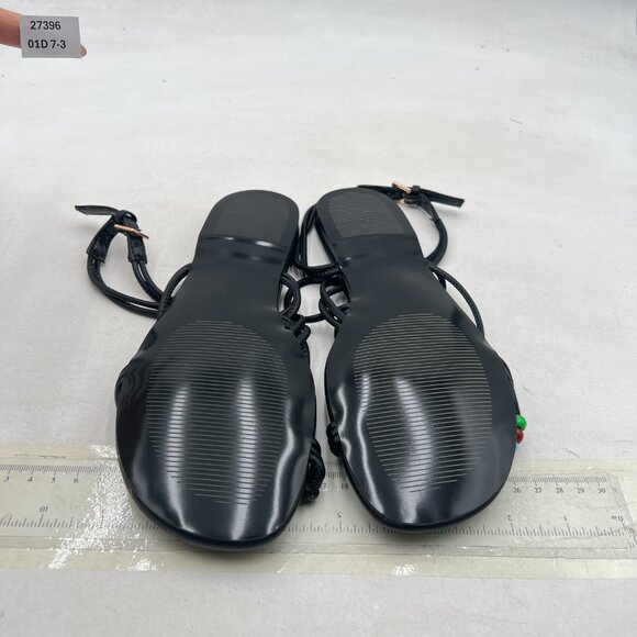 miss left Black Beaded Flat Ankle Strap Open Toe Slide Sandals Lace up Sandals - Picture 7 of 8